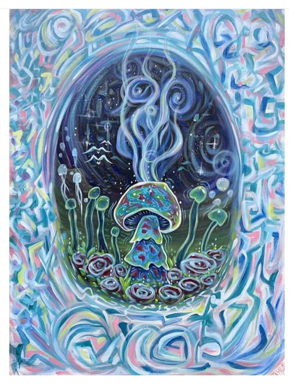 Hand-Painted Psychedelic Mushroom Wall Art - Blue & Multi color - by Jahde Art